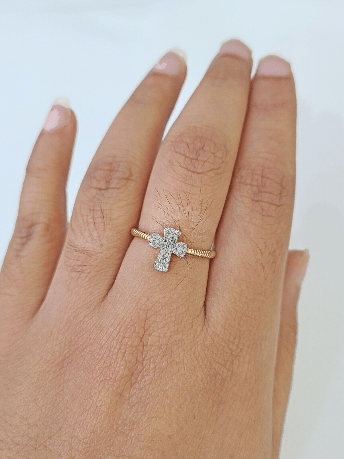 Real 10k Diamond Ladies Ring Jesus Cross Yellow Gold Women Casual - GoldenlinQ